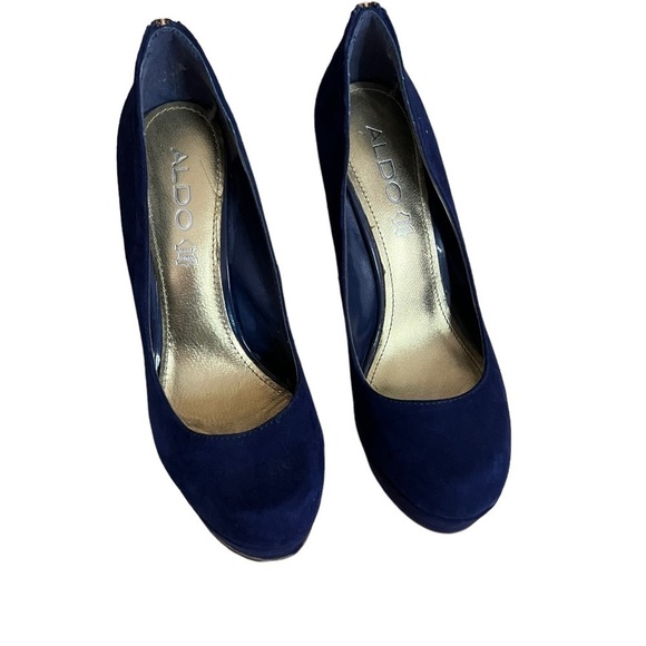 𝅺ALDO Women’s Platform Blue Suede Heels Size 7.5 - Picture 2 of 14